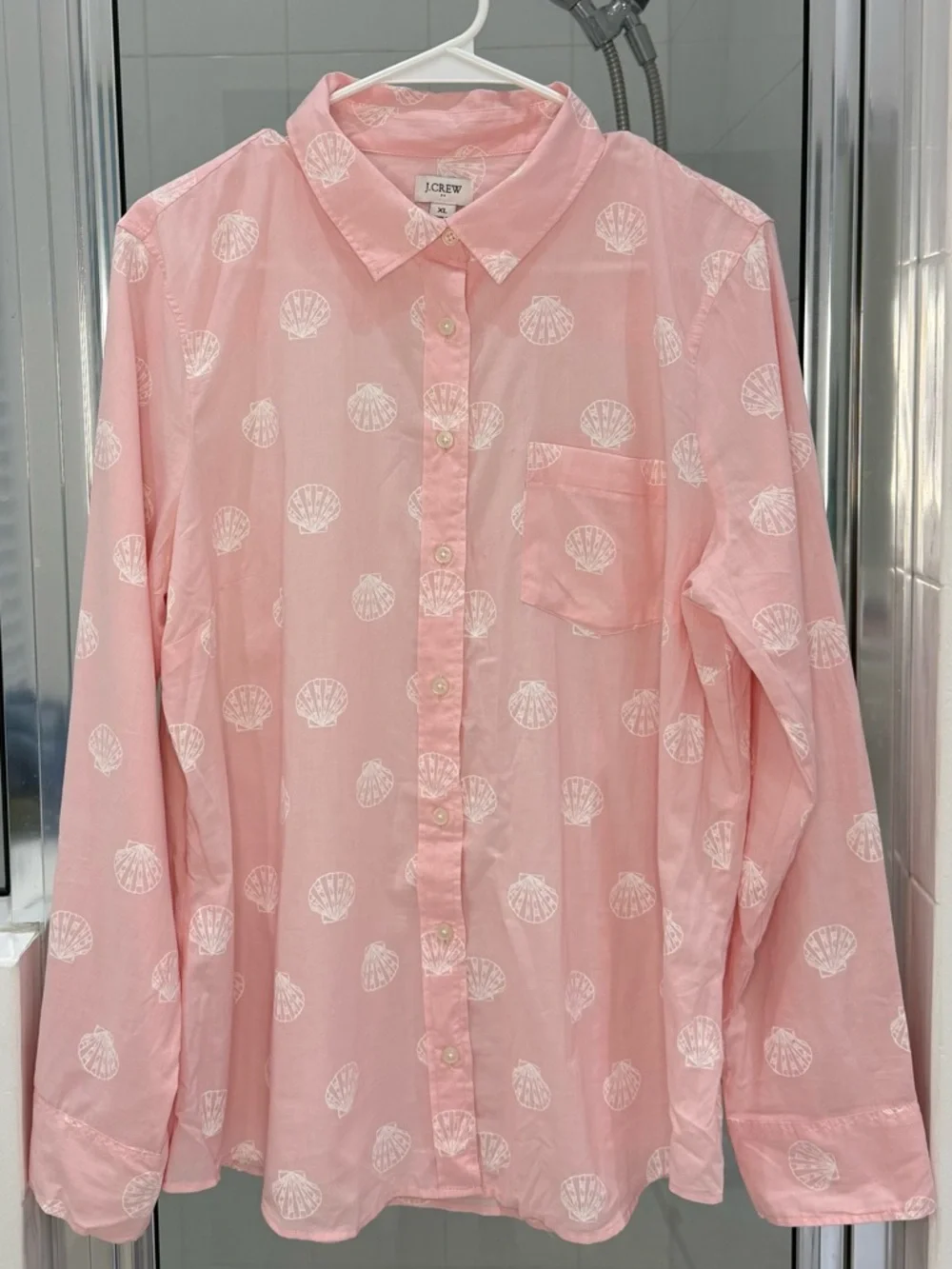 J. Crew Sea Shell Print 100% cotton button down shirt coastal Beach Extra Large - Picture 3 of 10